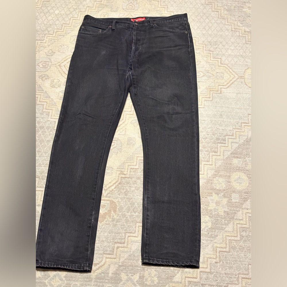 SUPREME  100% COTTON AND PATCH COW LEATHER MENS BLACK COLOR JEAN SIZE 34 - Picture 2 of 12